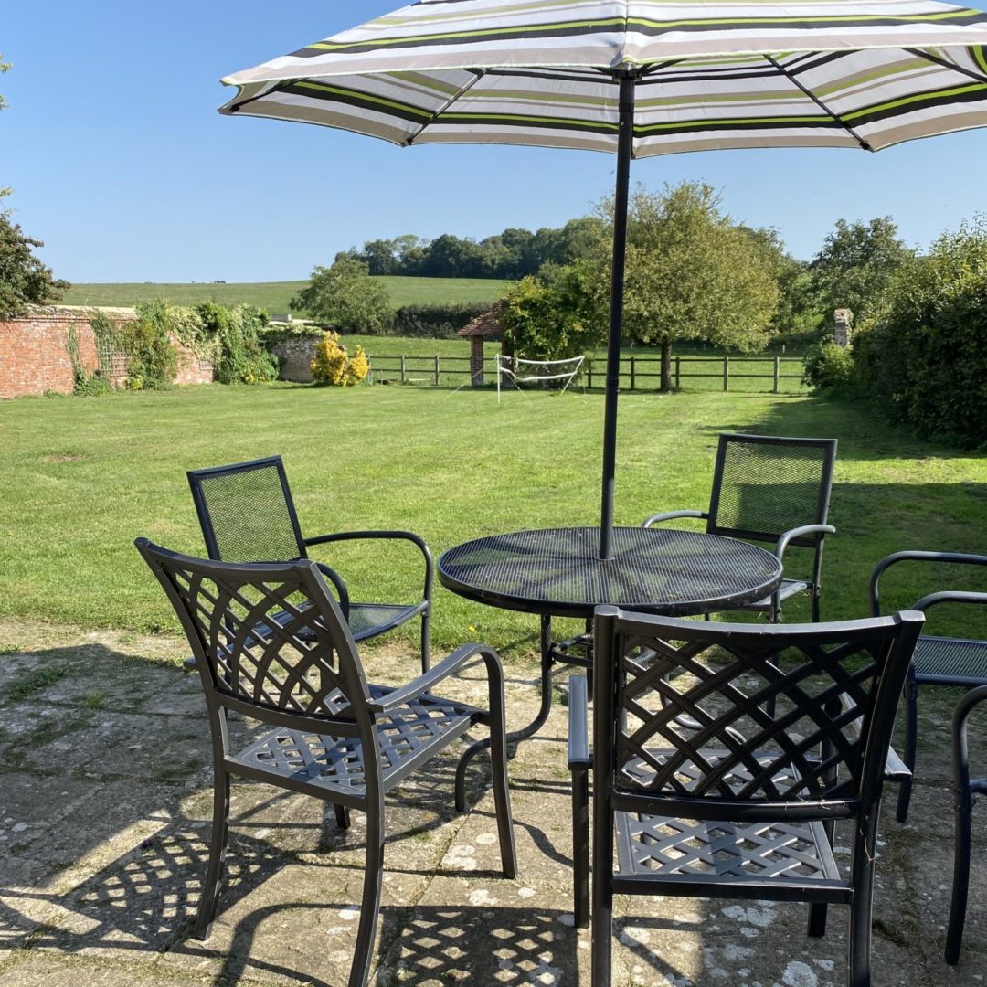 Manor and garden with badminton net